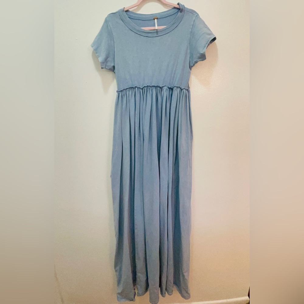 FREE PEOPLE CARISSA MAXI TEE LONG BLUE DRESS